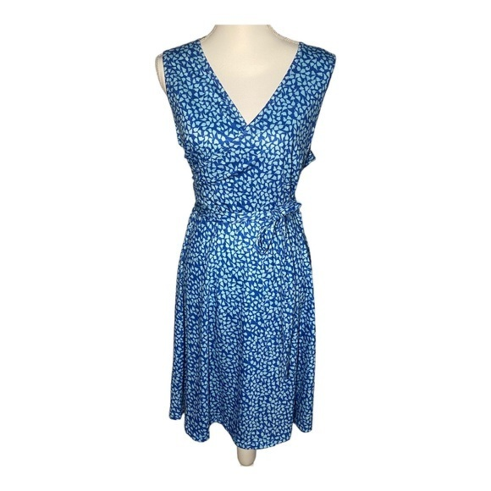 EUC Sheilay Dotted Sleeveless Faux Wrap Dress -‎ Blue